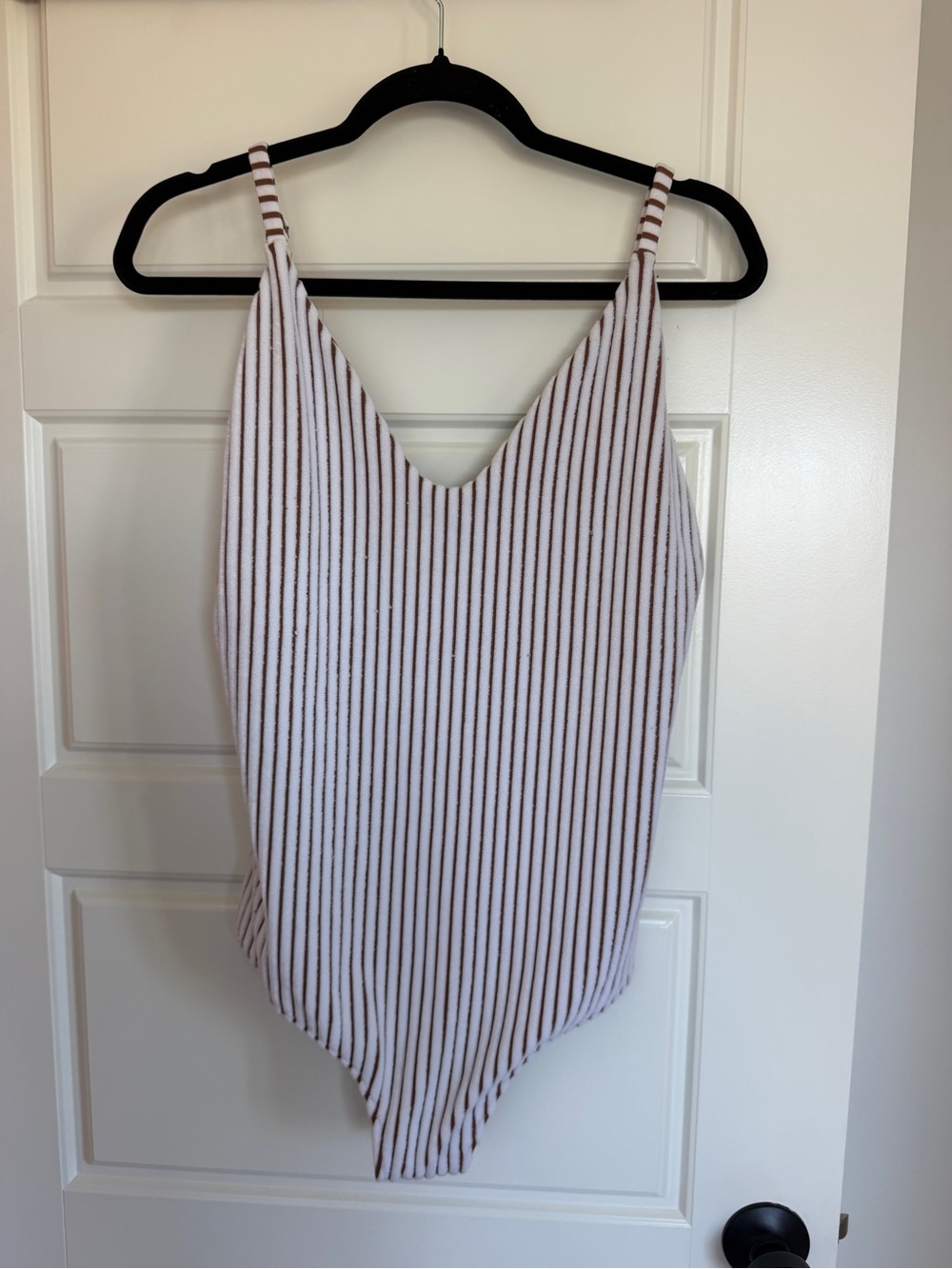 aerie White and Brown Terry Cloth Striped One-Piece Swimsuit *LONG